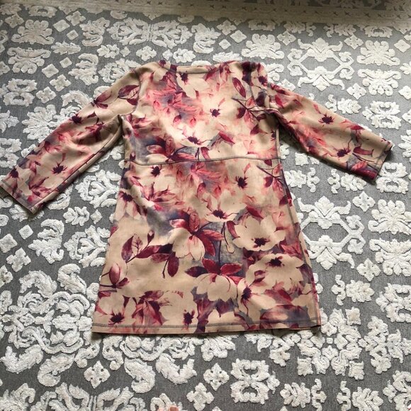Anthropologie Solitaire, Faux Suede, Red/Mauve Floral, Kimono-style, Duster/Coat - Picture 3 of 13